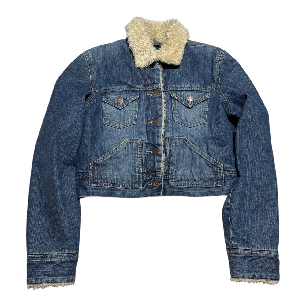 2000s Aeropostale Medium Wash Sherpa Collar Denim Jean Jacket Women's‎ Large